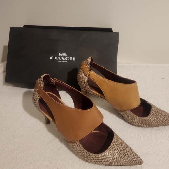 Coach Tan and Brown Snakeskin Heels - Picture 2 of 5